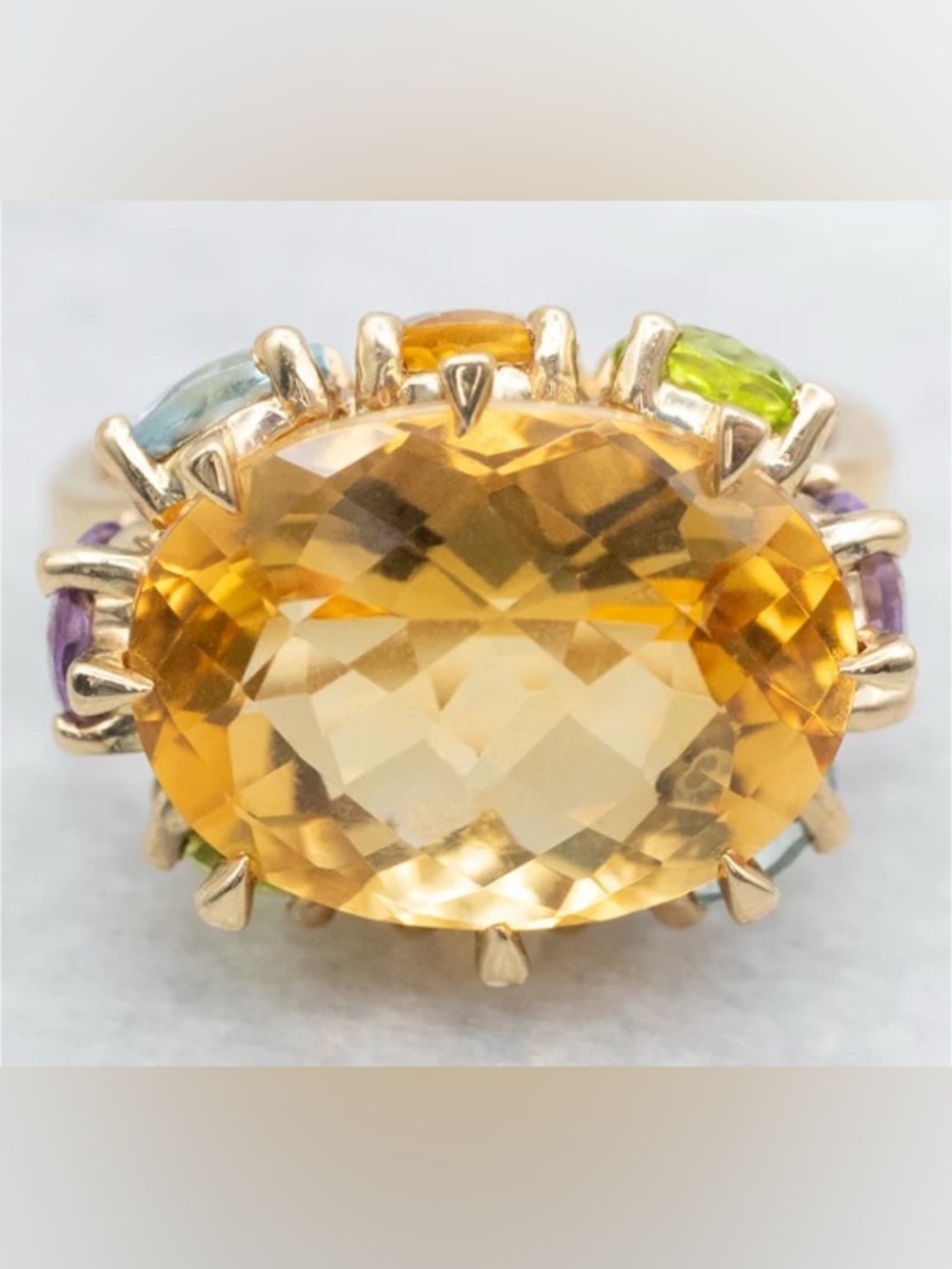 Yellow Gold Citrine Multi Gemstone Statement Ring